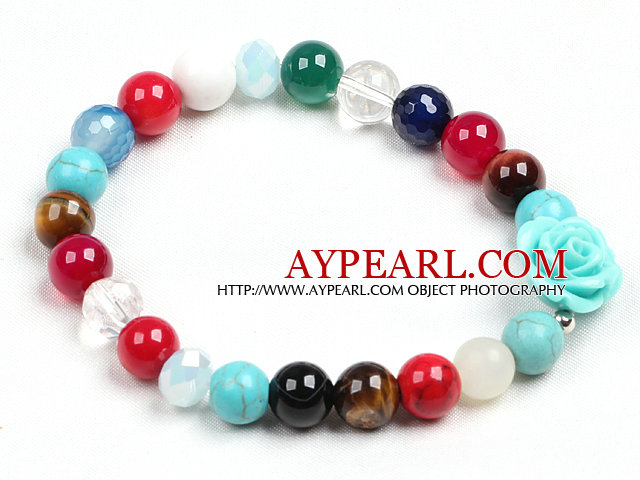 Simple Style Single Strand Multi Gemstone Beads Stretch/ Elastic Bracelet