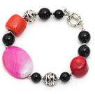 red coral and black agate bracelet with toggle clasp