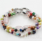 New Design Multi Color Freshwater Pearl and Rose Quartz Bracelet with Heart Shape Clasp