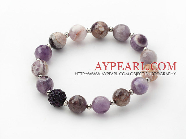 Purple Series 10mm Flower Amethyst and Metal Beads and Rhinestone Beaded Stretch Bracelet