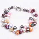 Fashion Multi Color Natural Freshwater Cucurbit Shape Pearl Bracelet With Moonlight Clasp