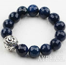 7.5 inches stretchy faceted blue agate beaded bracelet