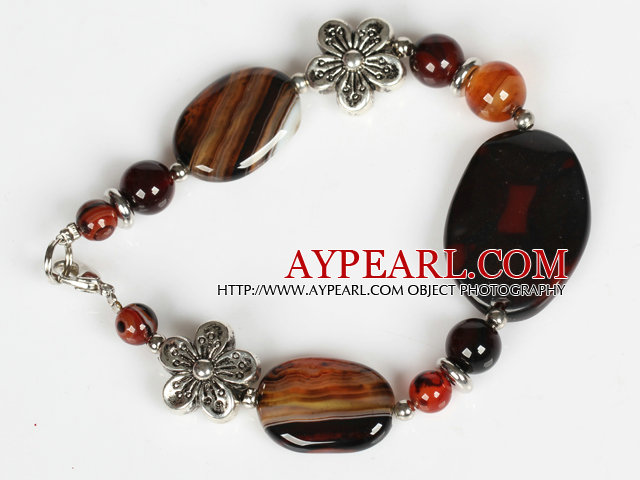 Fancy Multi Round Oval And Square Agate Bracelet With Flower Charms