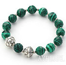 Wholesale Green Series 10mm Faceted Malachite Stone and Lotus Beads and Rhinestone Beaded Stretch Bracelet