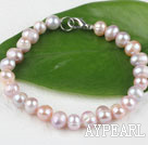 7.5 inches 7-8mm fresh water purple pearl beaded bracelet with lobster clasp