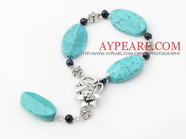 black pearl and turquoise bracelet with extendable chian