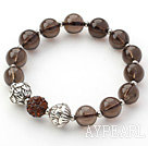 Wholesale Brown Series 10mm Natural Smoky Quartz and Lotus Beads and Rhinestone Beaded Stretch Bracelet