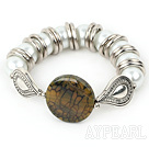 Fancy 12-25Mm Shell Beads And Round Burst Pattern Agate Bangle