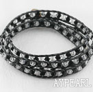 23.6 inches manmade white and black crystal wrapped leather bracelet