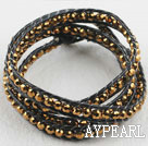 23.6  inches manmade golden color crystal wrapped leather bracelet