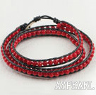 Wholesale 23.6  inches red coral wrapped leather bracelet