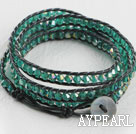 23.6  inches manmade green crystal wrapped leather bracelet