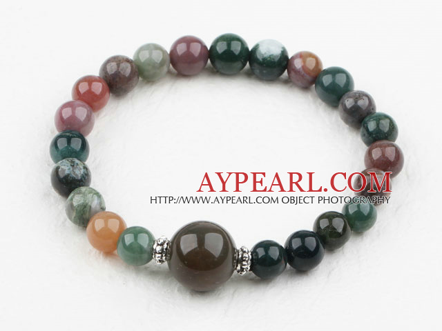 Simple Design Indian Agate Elastic Bangle Bracelet