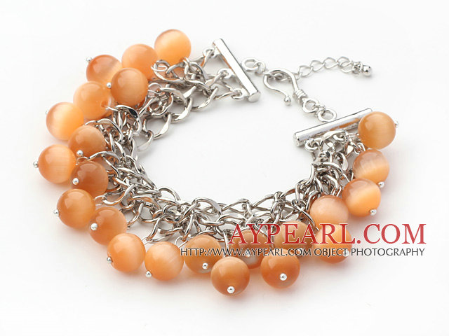 Orange Color 10mm Round Cats Eye Bracelet with Metal Chain