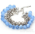 Wholesale Sky Blue Color 10mm Round Cats Eye Bracelet with Metal Chain
