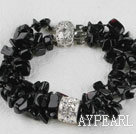 6-7mm multi strand black stone chips beaded bracelet 