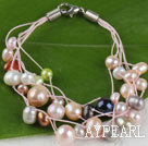 multi strand multi color assorted pearl bracelet