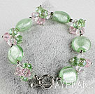 Wholesale green crystal and colored glaze bracelet with toggle clasp