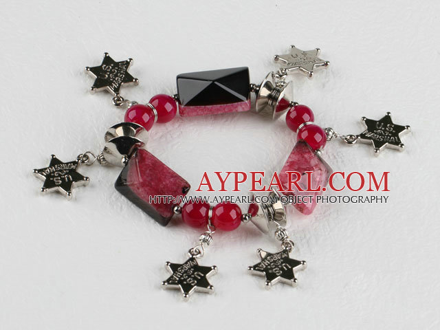 red crystallized agate and star shape accessories charm bracelet