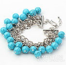 Wholesale Blue Series 10mm Round Blue Turquoise Bracelet with Metal Chain