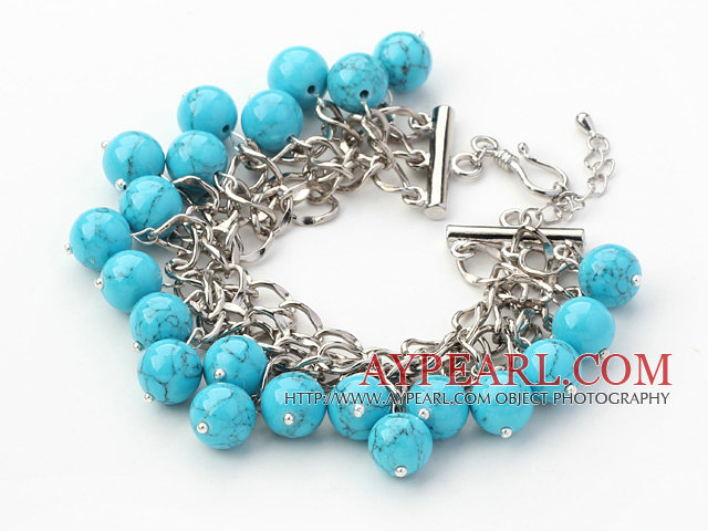 Blue Series 10mm Round Blue Turquoise Bracelet with Metal Chain