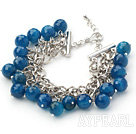 Blue Series 10mm Round Faceted Blue Agate Bracelet with Metal Chain
