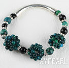 Wholesale Fashion Round Black Agate And Phoenix Stone Rhinestone Tube Charm Bangle Bracelet