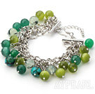 Wholesale Green Series Green Cats Eye and Green Rutilated Quartz Bracelet with Metal Chain