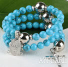 20.5 inches 8mm turquoise wrap bangle bracelet with cross charm