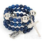 20.5 inches 8mm faceted blue agate bangle bracelet with cross charm