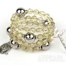 Wholesale 20.5 inches 8mm faceted citrine wrap bangle bracelet with cross charm