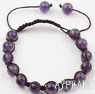 Wholesale 8mm Amethyst Woven Drawstring Bracelet with Adjustable Thread