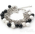 Wholesale Black Series Round Black Agate and White Porcelain Stone Bracelet with Metal Chain