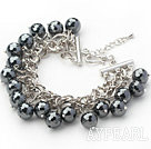 Black Series Round Black Tungsten Steel Stone Bracelet with Metal Chain