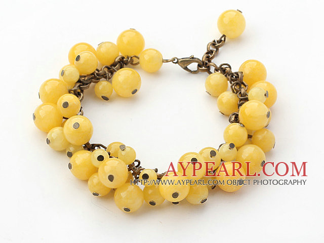 Yellow Series Round Yellow Jade Bracelet with Bronze Chain