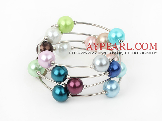 Elegant 12Mm Round Colorful Acrylic Beaded Bangle