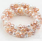 White Pink and Purple Freshwater Pearl Wrap Bangle Bracelet