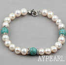 White Freshwater Pearl and Turquoise Bracelet