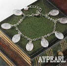 Wholesale Fashion Oval Shape Rose Quartz Link Charm Bracelet With Pearl Pendant Extendable Chain