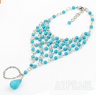 Wholesale Fashion Round And Teardrop Blue Turquoise Loop Chain Fish Net Ring Bracelet