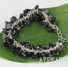 Wholesale 7.5 inches black stone chips beaded bracelet with extendable chain