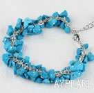 Wholesale 7.5 inches blue turquoise chips beaded bracelet with extendable chain