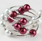 7.5 inches white and purple 12mm shell beads bangle bracelet 