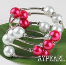 7.5 inches white and red 12mm shell beads bangle bracelet