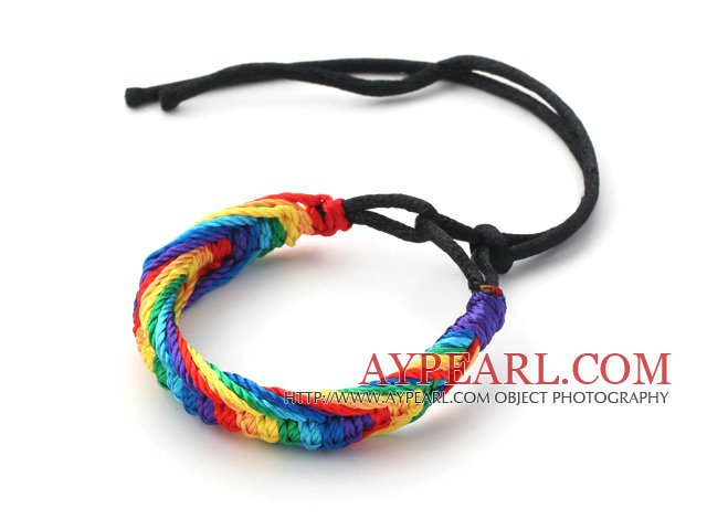 Fashion Style Multi Color Wish Thread Adjustable Woven Bracelet with Black Cord