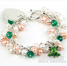 7.5 inches pink white pearl and crystal bracelet with heart charm