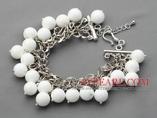 White Series 10mm Round White Porcelain Stone Bracelet with Metal Chain
