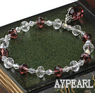 Wholesale Fashion White And Wine Red Czech Crystal Elastic Stretch Bracelet With Teardrop Pendant
