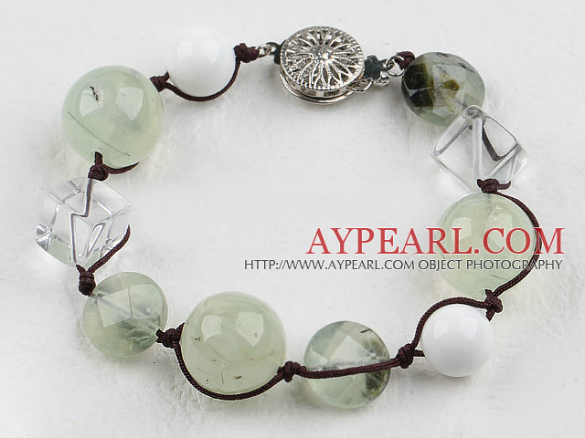 Wonderful White Cubic Crystal And Green Rutilated Quartz Bracelet