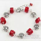 Cute Red Coral Metal Charm Bracelet With Lobster Clasp And Extendable Chain